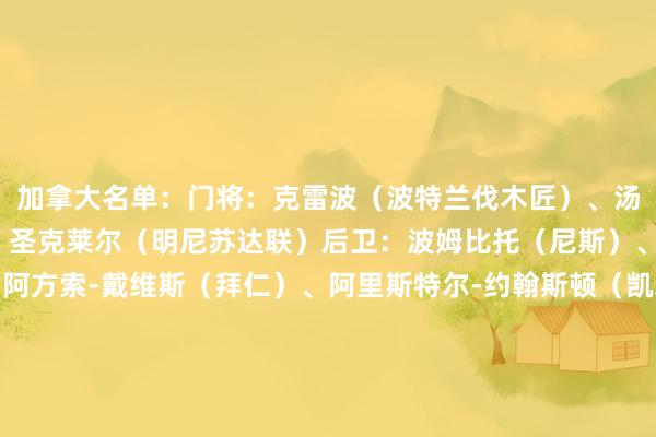 加拿大名单：门将：克雷波（波特兰伐木匠）、汤姆-麦吉尔（布莱顿）、圣克莱尔（明尼苏达联）后卫：波姆比托（尼斯）、科内柳斯（马赛）、阿方索-戴维斯（拜仁）、阿里斯特尔-约翰斯顿（凯尔特东说念主）、勒贝尔（克鲁）、拉耶（多伦多FC）、沃特曼（蒙特利尔冲击）中场：阿里-艾哈迈德（温哥华白浪）、布坎南（比利亚雷亚尔）、乔尼瑞（草蜢）、欧斯塔基奥（波尔图）、伊斯梅尔-科内（雷恩）、奥索里奥（多伦多FC）、西
