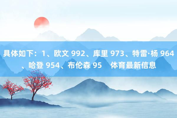 具体如下：1、欧文 992、库里 973、特雷·杨 964、哈登 954、布伦森 95    体育最新信息